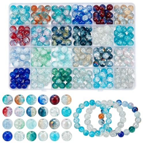 PH PandaHall Craquelé-Glasperlen, 10 mm, 24 Farben, Kristallglasperlen, Ozean, Meer, runde Perlen für Schmuckherstellung, Sommer, Boho, Hawaii, Armbänder, Halsketten, Ohrringe, DIY, Basteln, 288 Stück von PH PandaHall