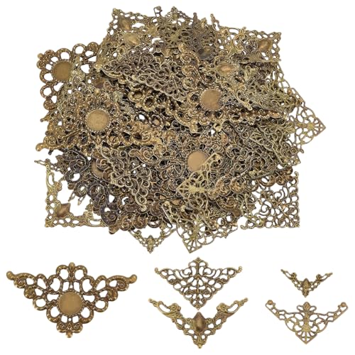 PH PandaHall Eckenschutz, 5 Stile, hohl, dreieckig, Wickelverbinder, Eisen, Metall, Buchecken, filigrane Verzierungen für Schmuckherstellung, DIY, Haarnadeln, Kopfbedeckungen, Ohrringe, Buchalbum von PH PandaHall