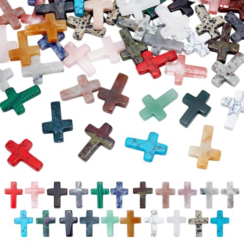 PH PandaHall Edelstein-Kreuz-Dekorationen, 20 Farben, Kristallsteine, Kreuzanhänger, ohne Loch, für Heimdekoration, Schmuckherstellung und Bastelarbeiten, Geschenk, Wanddekoration, 18 x 5 mm, 60 Stück von PH PandaHall