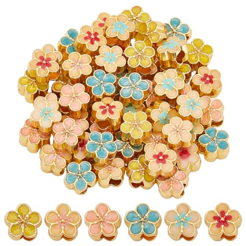 PH PandaHall Emaille-Perlen in 5 Farben, Emaille-Perlen, großes Loch, goldene Metallperlen, 6 Blütenblätter, Abstandshalter für Bastelarbeiten, Schmuckherstellung, Weihnachtsbaumschmuck, 10 x 11 x 7,5 PH PandaHall Emaille-Perlen in 5 Farben, Emaille-Perlen, großes Loch, goldene Metallperlen, 6 Blütenblätter, Abstandshalter für Bastelarbeiten, Schmuckherstellung, Weihnachtsbaumschmuck, 10 x 11 x 7,5 von PH PandaHall