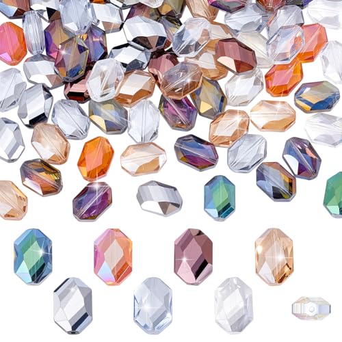 PH PandaHall Facettierte Glasperlen, sechseckig, facettiert, 18 x 12 mm, AB-Farbe, Kristallperlen, Regenbogenbeschichtung, funkelnde Perlen für Schmuckherstellung, hängende Dekorationen, Loch: 1 mm von PH PandaHall