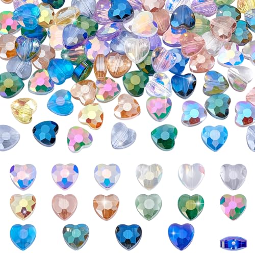 PH PandaHall Facettierte Glasperlen in 16 Farben, glitzernde Herzperlen, Regenbogenbeschichtung, klare Bastelperlen, Glas-Abstandshalter für Armbänder, Halsketten, Schmuckherstellung, hängende von PH PandaHall