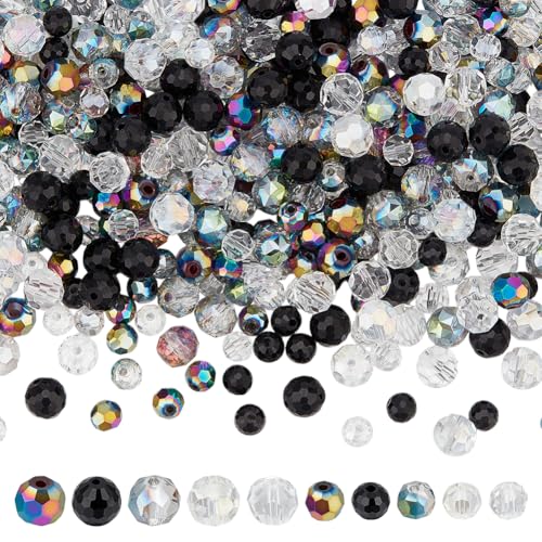 PH PandaHall Facettierte Rondelle-Kristallperlen, galvanisierte Glasperlen, transparent, schwarz, Kristall-Abstandshalter, verschiedene Schmuckperlen für Bastelarbeiten, Armbänder, Schmuckherstellung von PH PandaHall