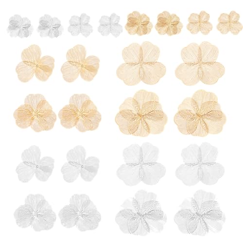 PH PandaHall Filigrane Blumen, 3,8 cm, 4,8 cm, 6,6 cm, Metall, filigrane Charms, Verzierungen, ausgehöhlte Anhänger, Blumen-Endkappen für DIY-Ohrringe, Haarspangen, Basteln, Schmuck, Gold/Silber, 24 von PH PandaHall