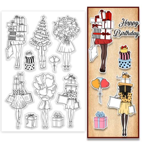 PH PandaHall Frauen mit Geschenk und Blumenstrauß Clear Stamps Liebe Luftballons Silikonstempel Geschenk-Haufen Gummistempel für Weihnachtsthema Geburtstag Karte machen16x11 cm PH PandaHall Frauen mit Geschenk und Blumenstrauß Clear Stamps Liebe Luftballons Silikonstempel Geschenk-Haufen Gummistempel für Weihnachtsthema Geburtstag Karte machen16x11 cm von PH PandaHall