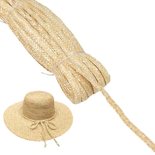 PH PandaHall Geflochtenes Weizenstrohmaterial für Hutherstellung, 0,6 cm breit, handgewebt, Naturstroh, geflochtenes Spitzenband, rustikales Nähband für Hut, Korb, Tasche, Vase, DIY Handwerk von PH PandaHall