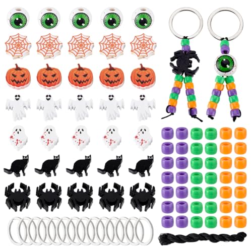 PH PandaHall Halloween-Schlüsselanhänger-Set, 35 Sets, 521 Stück, Halloween-Perlen, Schlüsselanhänger, Zubehör, Spinne, Geist, Kürbis, Katze, Holzperlen für DIY, Perlen, Schlüsselanhänger, Tasche PH PandaHall Halloween-Schlüsselanhänger-Set, 35 Sets, 521 Stück, Halloween-Perlen, Schlüsselanhänger, Zubehör, Spinne, Geist, Kürbis, Katze, Holzperlen für DIY, Perlen, Schlüsselanhänger, Tasche von PH PandaHall