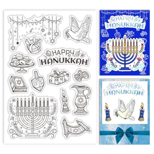 PH PandaHall Happy Chanukkah Stempel PVC Kunststoff Clear Stamps Chanukah Label Stamps Candles Craft Stamps Coin Star Dessert Stamps for Scrapbooking DIY Cards Album Crafts Supplies 4.3x6.3 von PH PandaHall