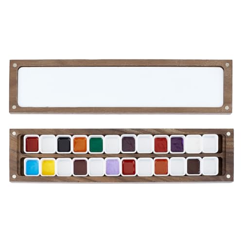 PH PandaHall Hölzerne Aquarellpalette, 24 Raster Leere Aquarellfarbe Tablett mit Deckel Walnuss Reise Malerei Box Kunstkoffer für Maler Studenten Erwachsene Studio Home Outdoor, Kamel PH PandaHall Hölzerne Aquarellpalette, 24 Raster Leere Aquarellfarbe Tablett mit Deckel Walnuss Reise Malerei Box Kunstkoffer für Maler Studenten Erwachsene Studio Home Outdoor, Kamel von PH PandaHall