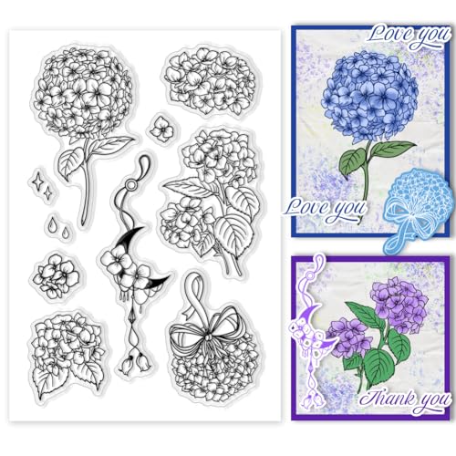 PH PandaHall Hortensien Klarsichtstempel Blumen Silikonstempel Transparente Siegelstempel Für DIY Fotoalben Weihnachtskarten Scrapbookings Geschenkanhänger Und Andere Bastelprojekte von PH PandaHall