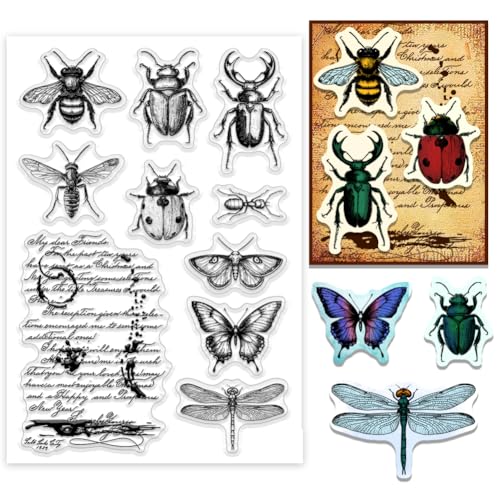PH PandaHall Insekt Clear Stamps, Schmetterling Libelle Biene Gummistempel Retro Text Hintergrund Scrapbooking Stempel Transparentes Papier Craft Stempel für DIY Scrapbooking Journal Karten PH PandaHall Insekt Clear Stamps, Schmetterling Libelle Biene Gummistempel Retro Text Hintergrund Scrapbooking Stempel Transparentes Papier Craft Stempel für DIY Scrapbooking Journal Karten von PH PandaHall