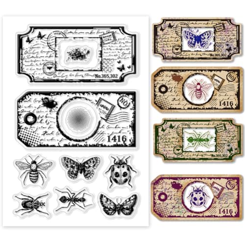 PH PandaHall Insekten Ticket Stempel Schmetterling Biene Käfer Ameise Transparente Gummistempel Grußkartenstempel Siegelstempel Für DIY Scrapbooking Herstellung von Albumdekorationskarten von PH PandaHall