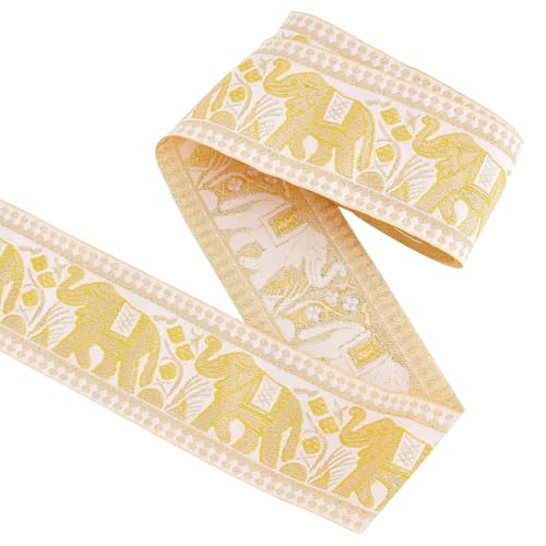 PH PandaHall Jacquardband mit Elefantenmotiv, 6,9 cm breit, goldfarben, Tier-Jacquard-Bordüre, bestickt, gewebtes Band, ethnische Fransendekoration, Zierborte zum Nähen von Kleidung, Dekoration, 4,5 m PH PandaHall Jacquardband mit Elefantenmotiv, 6,9 cm breit, goldfarben, Tier-Jacquard-Bordüre, bestickt, gewebtes Band, ethnische Fransendekoration, Zierborte zum Nähen von Kleidung, Dekoration, 4,5 m von PH PandaHall