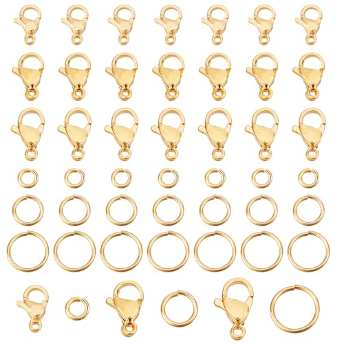 PH PandaHall Karabinerverschlüsse in 3 Größen, 24 Karat vergoldet, mit 150 Stück 4/6/8 mm offenen Binderingen – Schmuck für Ohrringe, Armbänder, Halsketten, Anhänger, Bastelarbeiten, 45 Stück PH PandaHall Karabinerverschlüsse in 3 Größen, 24 Karat vergoldet, mit 150 Stück 4/6/8 mm offenen Binderingen – Schmuck für Ohrringe, Armbänder, Halsketten, Anhänger, Bastelarbeiten, 45 Stück von PH PandaHall