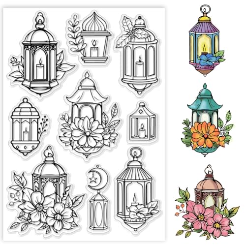 PH PandaHall Kerze Lampe Clear Stamp, Vinatage Blume Lampe Silikonstempel Mondstern Lampe Transparenter Stempel Siegel-Stempel für Kartendekoration, Journal, Postkarte, Scrapbooking von PH PandaHall