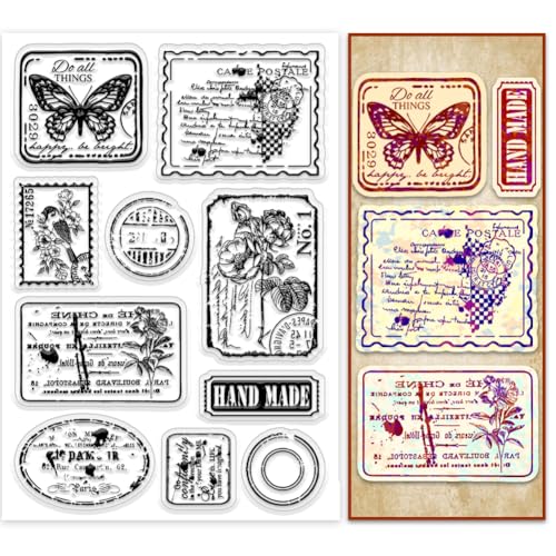 PH PandaHall Klarsichtstempel für Scrapbooking, Retro-Stempel-Serie Gummistempel Ticketabriss Schmetterling Pflanze Silikonstempel für Einladungskarten, Journal, Geschenkanhänger, Postkarten PH PandaHall Klarsichtstempel für Scrapbooking, Retro-Stempel-Serie Gummistempel Ticketabriss Schmetterling Pflanze Silikonstempel für Einladungskarten, Journal, Geschenkanhänger, Postkarten von PH PandaHall