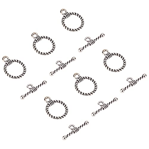 PH PandaHall Knebelverschlüsse im tibetischen Stil, Legierung, 19 mm, Antiksilber, 20 Sets, Metall Nickel Silber von PH PandaHall
