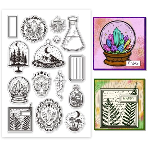 PH PandaHall Kristallkugel Klarer Stempel Wald Berg Silikon Stempel Pilz Transparenter Stempel Pflanzen Bottel Gummistempel für Kartenherstellung DIY Handwerk Scrapbooking Notebook Dekor 16x11cm PH PandaHall Kristallkugel Klarer Stempel Wald Berg Silikon Stempel Pilz Transparenter Stempel Pflanzen Bottel Gummistempel für Kartenherstellung DIY Handwerk Scrapbooking Notebook Dekor 16x11cm von PH PandaHall