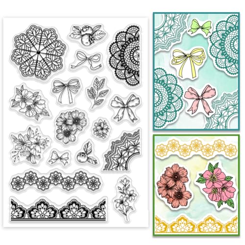 PH PandaHall Lace Bow Clear Stamps für die Kartenherstellung, Blume Rahmen Blatt Transparent Silikonstempel Floral Ecke Gummistempel für DIY Scrapbooking Journal Karte Fotoalbum Dekoration PH PandaHall Lace Bow Clear Stamps für die Kartenherstellung, Blume Rahmen Blatt Transparent Silikonstempel Floral Ecke Gummistempel für DIY Scrapbooking Journal Karte Fotoalbum Dekoration von PH PandaHall