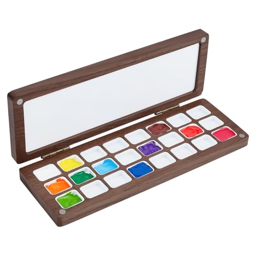 PH PandaHall Leere Aquarell, 24 Raster abwaschbare Walnuss Farbschale mit Deckel Reise Holz Malerei Box Aquarellkasten Koffer für Maler Studenten Erwachsene Studio Home Outdoor, Kamel von PH PandaHall