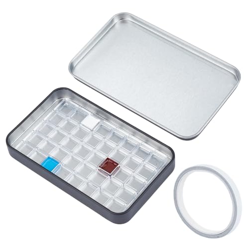 PH PandaHall Leere Aquarellkasten Malkasten, 40 Raster Metall Aquarell Dosen Kleines Tablett Palette Box Reise Malerei Fall Halter für Home Outdoor, Schwarz, 11x7cm von PH PandaHall