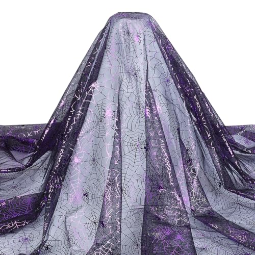 PH PandaHall Lila Tüllstoff mit Spinnennetz-Muster 3,3 m breiter doppelseitiger Folienstoff Silberne Netzstoffe Halloween-Dekostoffe für Bekleidungsaccessoires Halloween-Dekoration, 2 m von PH PandaHall