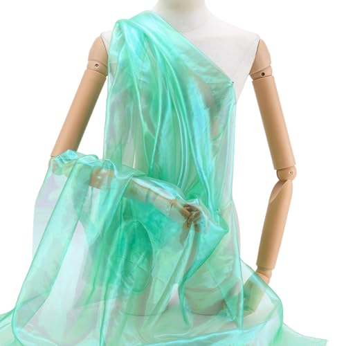 PH PandaHall Magischer Farbverlaufsstoff, grüner Organza-Spitzenstoff, 1,6 m breit, schillernde Gaze-Stoffe, durchscheinende Organza-Stoffe für Hochzeitskleid, Mode, Handwerk, Dekorationen von PH PandaHall