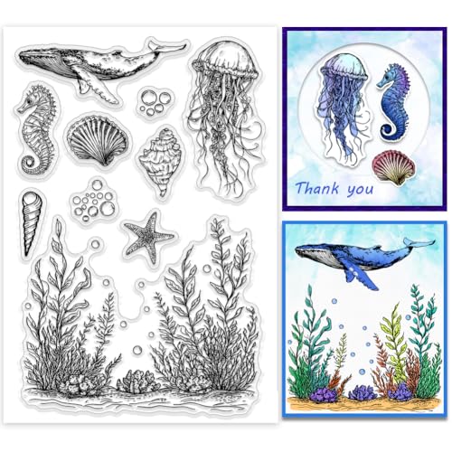 PH PandaHall Meerestier Clear Stamp für Scrapbooking, Muschel Seepferdchen Seestern Silikonstempel Transparenter Gummistempel für Kartendekoration, Buch, Journal, Geschenkanhänger PH PandaHall Meerestier Clear Stamp für Scrapbooking, Muschel Seepferdchen Seestern Silikonstempel Transparenter Gummistempel für Kartendekoration, Buch, Journal, Geschenkanhänger von PH PandaHall