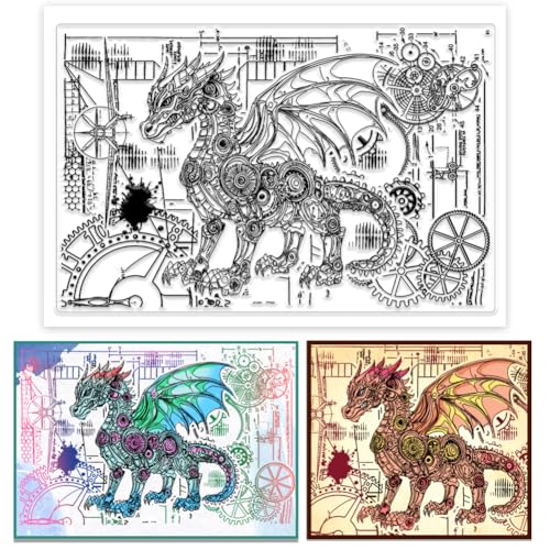 PH PandaHall Mechanische Dragon Clear Stamps, Drachen-Skelett-Gummistempel Retro-Flugzeug Transparentes Papier Craft Stempel für DIY Scrapbooking Journal und Foto-Karte Album Crafting PH PandaHall Mechanische Dragon Clear Stamps, Drachen-Skelett-Gummistempel Retro-Flugzeug Transparentes Papier Craft Stempel für DIY Scrapbooking Journal und Foto-Karte Album Crafting von PH PandaHall