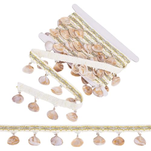 PH PandaHall Muschel Fransen Trim 5cm breite geflochtene Spitzenborte Jakobsmuschel hängende Bänder Boho Quastenband Ethnischen Stil Spitze Trimmen für Nähen Kleidung Sommer Vorhang DIY Decor, 2.9m von PH PandaHall
