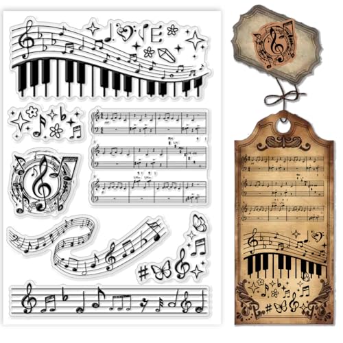 PH PandaHall Musiknoten Clear Stamps Musik Symbol Transparent Stempel Notengummistempel Violine Musik Siegelstempel für Kartenherstellung und DIY Scrapbooking Journal Album Crafts 16x11cm von PH PandaHall