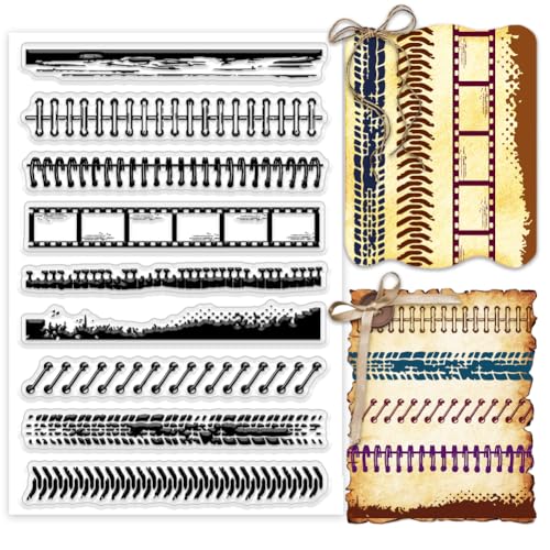 PH PandaHall Notizbuch Loseblatt Rand Clear Stamp, 9 Styles Retro Film Border Silikonstempel Transparenter Gummistempel für Tagebuch, Notizbuch, Scrapbooking, Paper Crafting Fotoalben, Urlaubskarten von PH PandaHall
