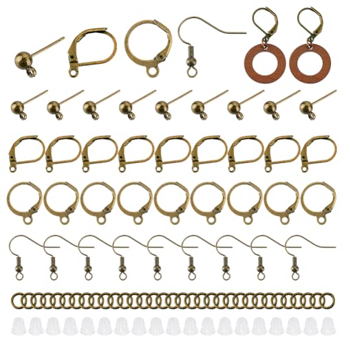 PH PandaHall Ohrhaken in Antik-Bronze, Kugelpfosten, Ohrstecker, französischer Klappbügel, Ohrringhaken mit 200 Biegeringen, 100 Ohrring-Verschlüsse für Schmuckherstellung, 200 Stück PH PandaHall Ohrhaken in Antik-Bronze, Kugelpfosten, Ohrstecker, französischer Klappbügel, Ohrringhaken mit 200 Biegeringen, 100 Ohrring-Verschlüsse für Schmuckherstellung, 200 Stück von PH PandaHall