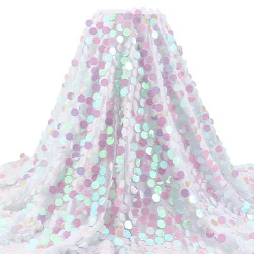 PH PandaHall Paillettenstoff von The Yard Schillernder Glitzerstoff, glitzernd, 124 cm breit, Meerjungfrauen-Stoffe, glänzende Pailletten-Tischdecke, Netzstoffe mit 18 mm Pailletten für Hochzeit von PH PandaHall