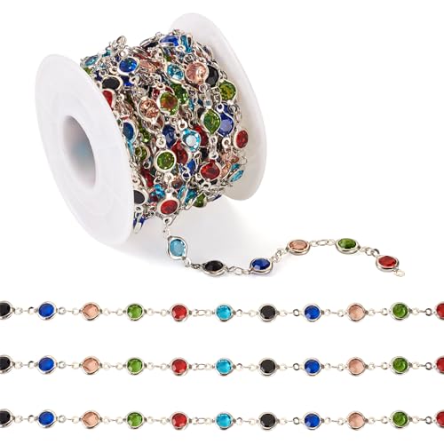 PH PandaHall Pandahall Kristall-Strass-Ketten, platiniert, handgefertigt, Messing-Ketten, buntes Glas, flach, rund, Gliederketten für Armband, Halskette, Schmuckherstellung, 5,5 m PH PandaHall Pandahall Kristall-Strass-Ketten, platiniert, handgefertigt, Messing-Ketten, buntes Glas, flach, rund, Gliederketten für Armband, Halskette, Schmuckherstellung, 5,5 m von PH PandaHall