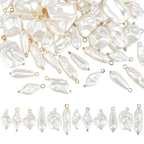 PH PandaHall Perlen-Anhänger, 6 unregelmäßige Birnen-Charms, weiße ABS-Kunststoffperlenanhänger mit Messing-Fundstücken für selbstgemachte Ohrringe, Armbänder, Halsketten, Schmuckherstellung, 48 Stück von PH PandaHall
