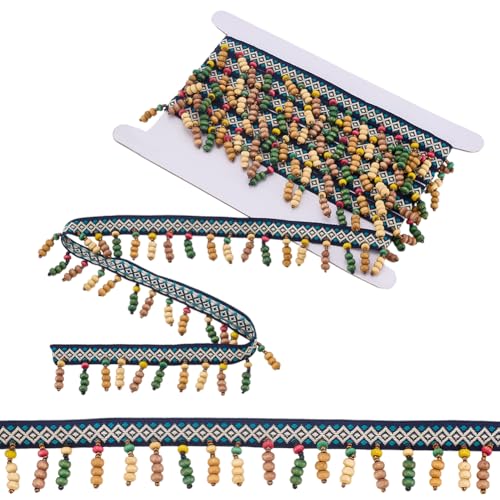 PH PandaHall Perlen Fransen Trim Holzperlen Quaste Trim 3cm breites Band im ethnischen Stil Rhombus Jacquard Bänder Boho Braid Trimming für Kleid Kostüme Vorhang Home Decor DIY Crafts 2.7m PH PandaHall Perlen Fransen Trim Holzperlen Quaste Trim 3cm breites Band im ethnischen Stil Rhombus Jacquard Bänder Boho Braid Trimming für Kleid Kostüme Vorhang Home Decor DIY Crafts 2.7m von PH PandaHall