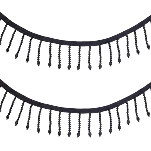 PH PandaHall Perlenfransenbordüre, 6,4 cm breit, Glasperlen, Quastenbordüre, schwarze Kristallperle, Spitzenbesatz, facettierte Perlen, Spitzenband zum Nähen, Kostüme, Basteln, Vorhang, Heimdekoration von PH PandaHall