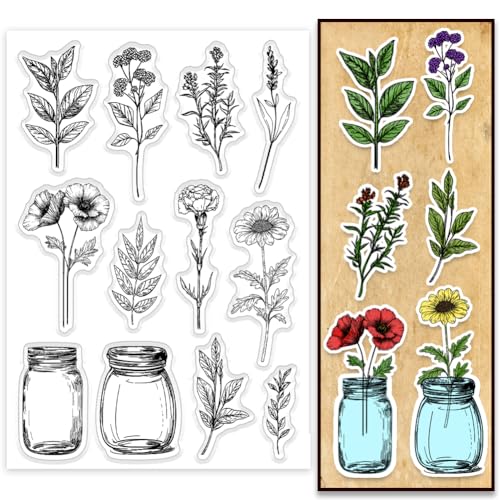 PH PandaHall Pflanze Clear Stempel für Scrapbooking, Blatt Zweig Blume Silikonstempel Jar Bottle Vase Transparenter Gummistempel für Tagebuch, Geschenkanhänger, Einladungskarte, Paper Crafting PH PandaHall Pflanze Clear Stempel für Scrapbooking, Blatt Zweig Blume Silikonstempel Jar Bottle Vase Transparenter Gummistempel für Tagebuch, Geschenkanhänger, Einladungskarte, Paper Crafting von PH PandaHall
