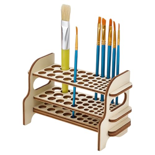 PH PandaHall Pinselhalter aus Holz, 51 Löcher, Pinsel-Organizer, 2-stöckig, Schreibtisch-Pinsel-Aufbewahrungsständer für Malpinsel, Stifte, Bleistifte, Kunsthandwerk, 17,8 x 7,6 x 10,9 cm von PH PandaHall