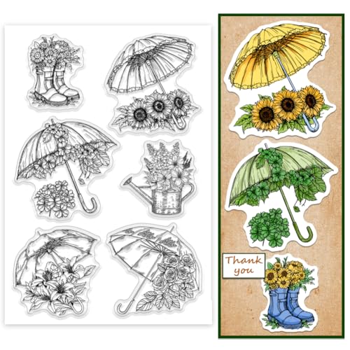 PH PandaHall Regenschirm Clear Stamp Blume Stiefel Transparent Stempel Sonnenblume Rose Stempel Lilie Pflanzen Siegel Stempel für Kartenherstellung DIY Scrapbooking Fotoalbum Notebook Craft 16×11 cm PH PandaHall Regenschirm Clear Stamp Blume Stiefel Transparent Stempel Sonnenblume Rose Stempel Lilie Pflanzen Siegel Stempel für Kartenherstellung DIY Scrapbooking Fotoalbum Notebook Craft 16×11 cm von PH PandaHall