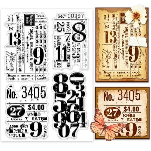 PH PandaHall Retro Zahlen Klare Stempel Für Die Kartenherstellung, Background Board Gummistempel Vintage Transparente Silikon Stempel für DIY Scrapbooking, Geschenkanhänger von PH PandaHall