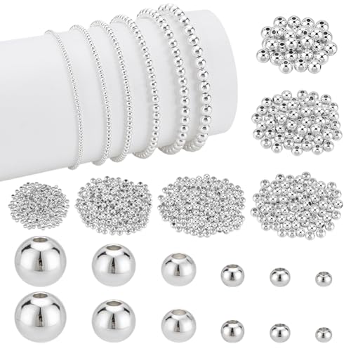 PH PandaHall Runde Abstandshalter-Perlen in 6 Größen, silberfarbene Metallperlen, nahtlose Kugelperlen, winzige, glatte Perlen für Sommer, Hawaii, Schmuckherstellung, Basteln, stapelbare Armbänder PH PandaHall Runde Abstandshalter-Perlen in 6 Größen, silberfarbene Metallperlen, nahtlose Kugelperlen, winzige, glatte Perlen für Sommer, Hawaii, Schmuckherstellung, Basteln, stapelbare Armbänder von PH PandaHall