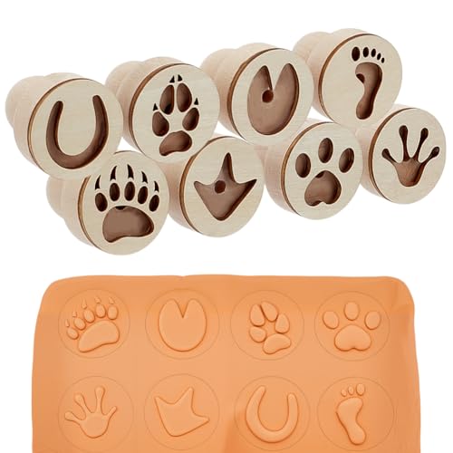 PH PandaHall Satz von 8 Holzstempeln aus Ton, Runder Pfotenabdruck-Stempel Kleiner Fußabdruckstempel aus Naturholz Töpferstempel aus Ton mit Griff für DIY Handwerk Lehm und Keramik, 43x38mm PH PandaHall Satz von 8 Holzstempeln aus Ton, Runder Pfotenabdruck-Stempel Kleiner Fußabdruckstempel aus Naturholz Töpferstempel aus Ton mit Griff für DIY Handwerk Lehm und Keramik, 43x38mm von PH PandaHall