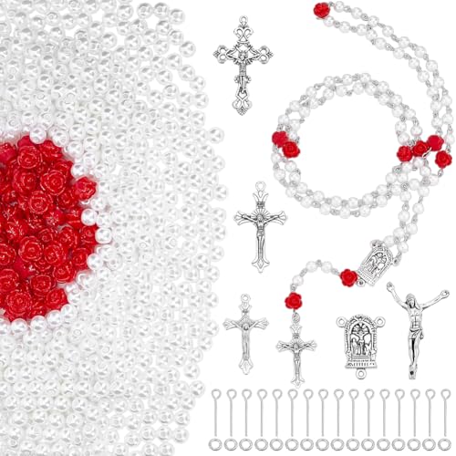 PH PandaHall Schmuckherstellungs-Set, weiße Perlen, Rosenperlen, Metall, Kreuzanhänger, Glieder, Augennadeln, Sprungringe für selbstgemachte Armbänder, Erstkommunion, Halsketten, Schmuckherstellung PH PandaHall Schmuckherstellungs-Set, weiße Perlen, Rosenperlen, Metall, Kreuzanhänger, Glieder, Augennadeln, Sprungringe für selbstgemachte Armbänder, Erstkommunion, Halsketten, Schmuckherstellung von PH PandaHall