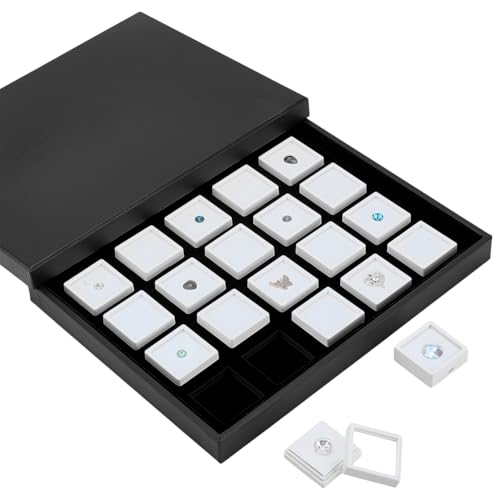 PH PandaHall Schwarze Schmuckschatulle mit 20 weißen, kleinen, quadratischen Schachteln, Diamant-Vitrine, 4,1 cm, Edelstein-Displaybox mit transparentem Fenster, weißer Schwammeinsatz für von PH PandaHall