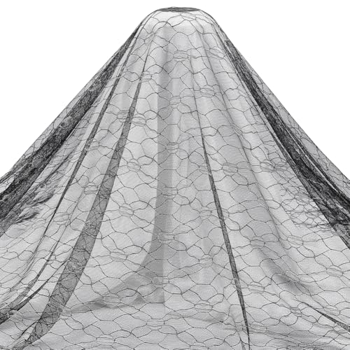 PH PandaHall Schwarzer bestickter Spitzenstoff, 2,2 m, graues Totenkopf-Muster, Netzstoff, 162,6 cm breit, Halloween-Themen-Dekorationen, Spitzenstoffe für DIY-Kleid, Bekleidungszubehör von PH PandaHall