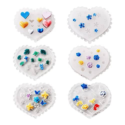 PH PandaHall Silikongussformen für Blume, Blätter, Herz, Schmetterling, Rose, Tierform, Nagelkunst, Ornament, für UV- und Epoxidharz-Schmuckherstellung, 6 Stück PH PandaHall Silikongussformen für Blume, Blätter, Herz, Schmetterling, Rose, Tierform, Nagelkunst, Ornament, für UV- und Epoxidharz-Schmuckherstellung, 6 Stück von PandaHall