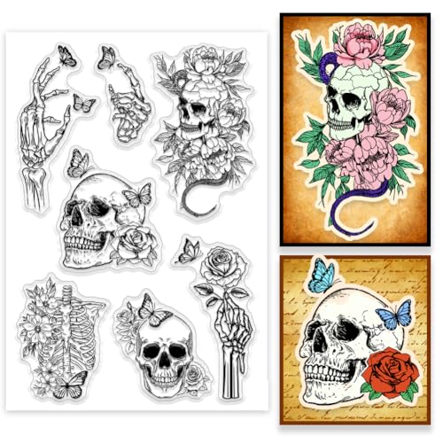 PH PandaHall Skelett Hintergrund Clear Stamps Gothic Skelett Gummistempel Schädel Blume Schmetterling Transparent Silikon Stempel Siegel für Halloween Kartenherstellung DIY Scrapbooking 16x11 cm PH PandaHall Skelett Hintergrund Clear Stamps Gothic Skelett Gummistempel Schädel Blume Schmetterling Transparent Silikon Stempel Siegel für Halloween Kartenherstellung DIY Scrapbooking 16x11 cm von PH PandaHall