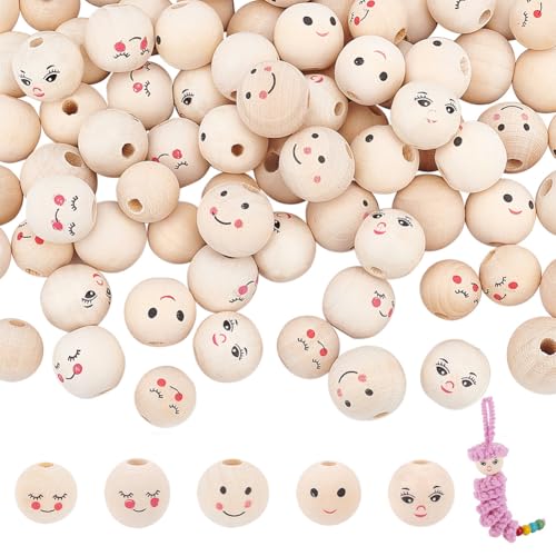PH PandaHall Smile Face Holzperlen, 100 Stück, 5 Stile, Holzperlen, 15~18 mm Kopfperlen mit 4~5 mm Loch, Abstandshalter, Holzperlen für DIY-Armband, Halskette, Schmuck, Makramee, Haarbasteln, PH PandaHall Smile Face Holzperlen, 100 Stück, 5 Stile, Holzperlen, 15~18 mm Kopfperlen mit 4~5 mm Loch, Abstandshalter, Holzperlen für DIY-Armband, Halskette, Schmuck, Makramee, Haarbasteln, von PH PandaHall